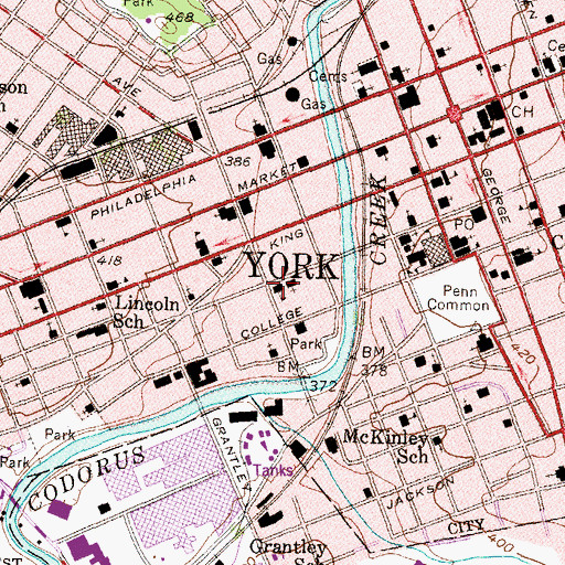 Topographic Map of York Police Department Community, PA