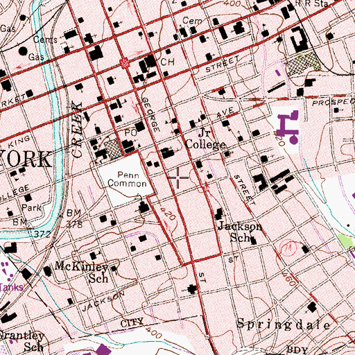 Topographic Map of York Police Department, PA