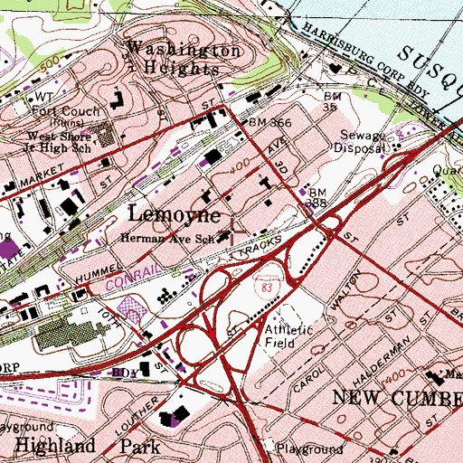 Topographic Map of West Shore Regional Police Department, PA