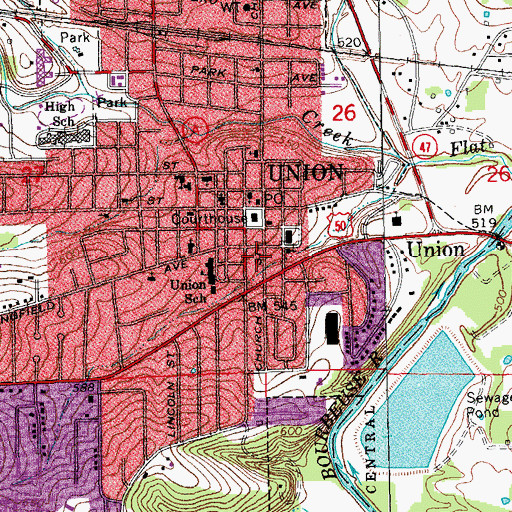 Topographic Map of Union Ambulance District, MO