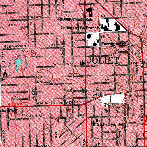 Topographic Map of Joliet Fire Department Station 2, IL