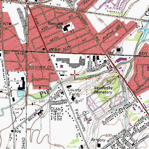 Topographic Map of Perkins Township Fire Department, OH
