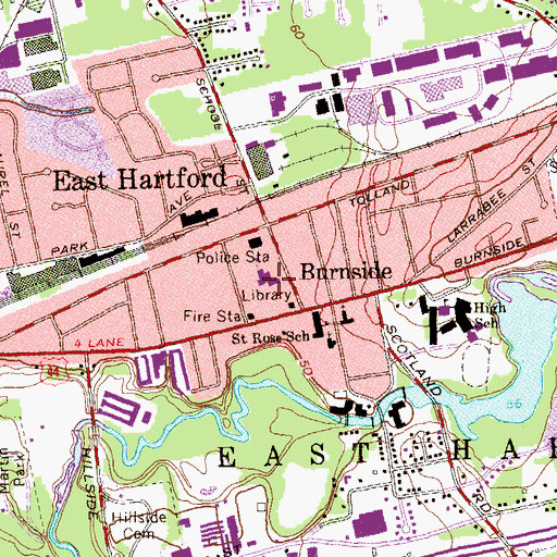 Topographic Map of East Hartford Police Department, CT