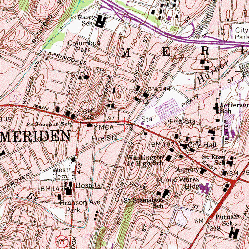 Topographic Map of Meriden Police Dept, CT