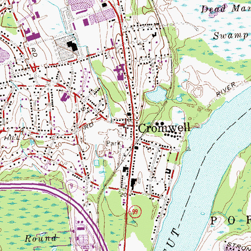 Topographic Map of Cromwell Police Department, CT