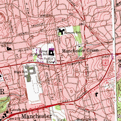 Topographic Map of Manchester Police Department, CT