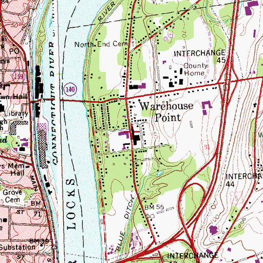 Topographic Map of East Windsor Police Department, CT