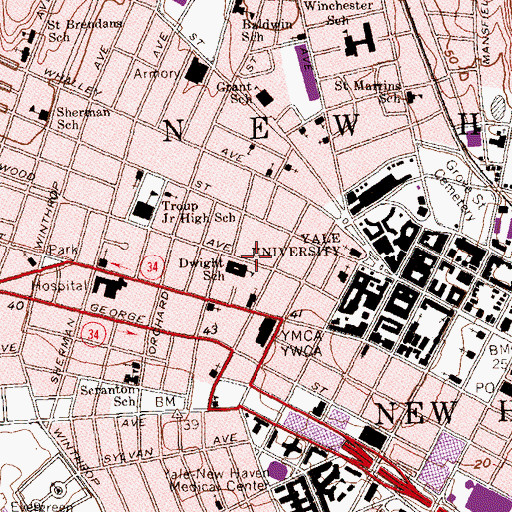 Topographic Map of New Haven Police Dept, CT