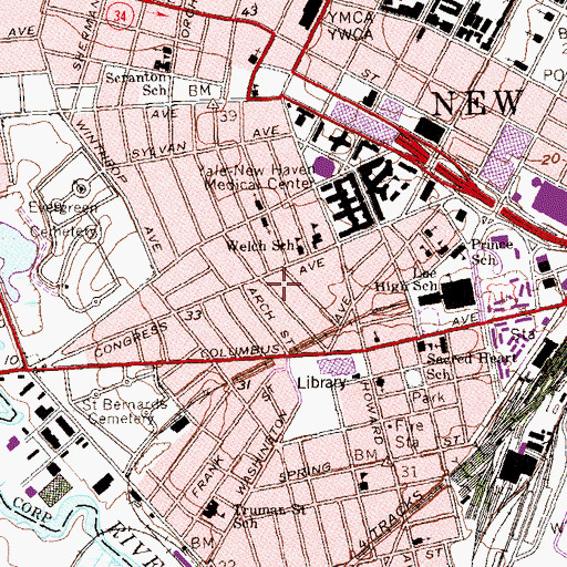 Topographic Map of New Haven Police Dept, CT