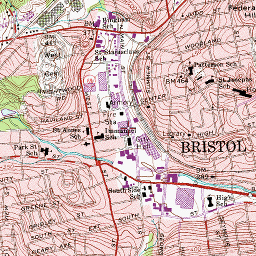 Topographic Map of Bristol Police Department, CT