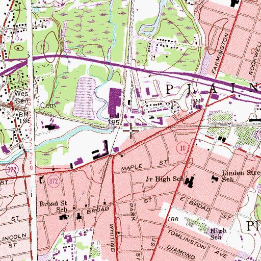 Topographic Map of Plainville Police Department, CT