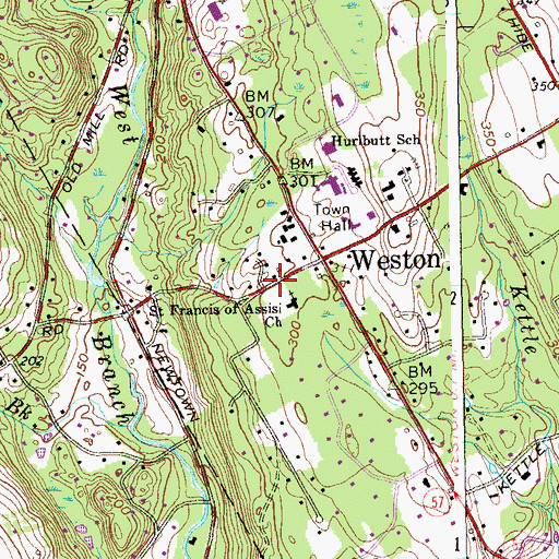 Topographic Map of Weston Police Department, CT