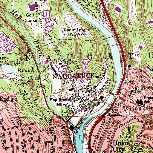 Topographic Map of Naugatuck Police Department, CT