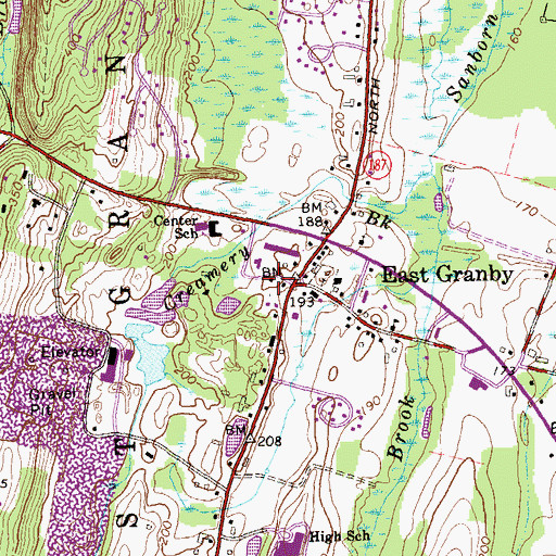 Topographic Map of East Granby Police Department, CT