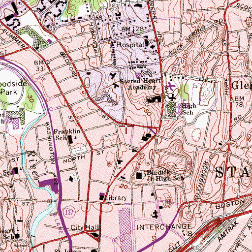 Topographic Map of Stamford Police Department, CT