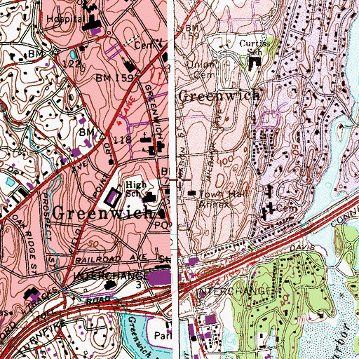 Topographic Map of Greenwich Police Department, CT