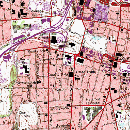 Topographic Map of Hartford County State Marshal Office, CT