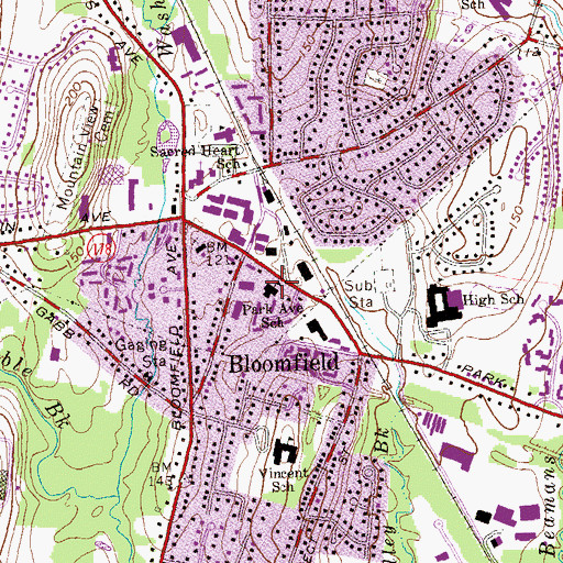 Topographic Map of Bloomfield Police Department, CT