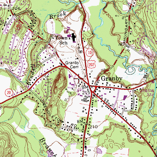 Topographic Map of Granby Police Department, CT