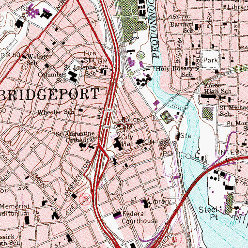 Topographic Map of Bridgeport Police Department, CT