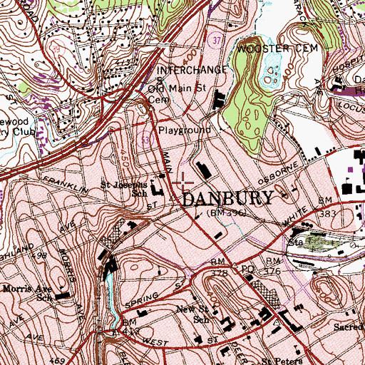 Topographic Map of Danbury Police Department, CT