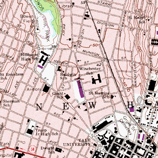 Topographic Map of New Haven Police Dept, CT