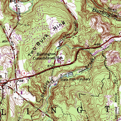 Topographic Map of Burlington Police Department, CT