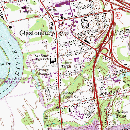 Topographic Map of Glastonbury Police Department, CT