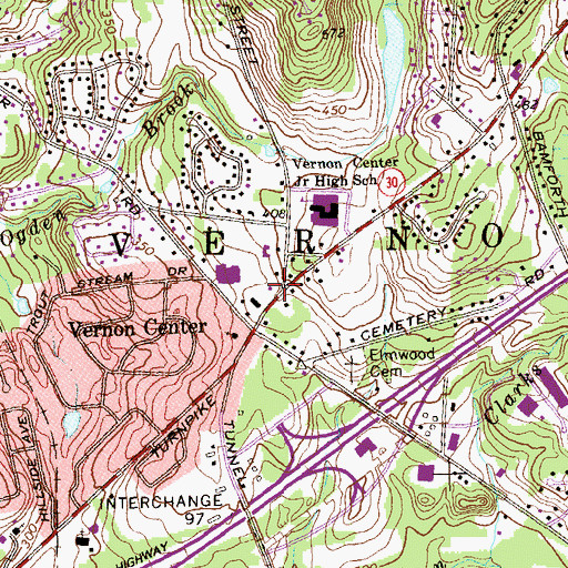 Topographic Map of Vernon Police Department, CT
