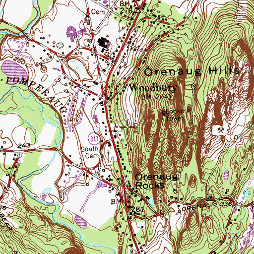 Topographic Map of Woodbury Police Department, CT