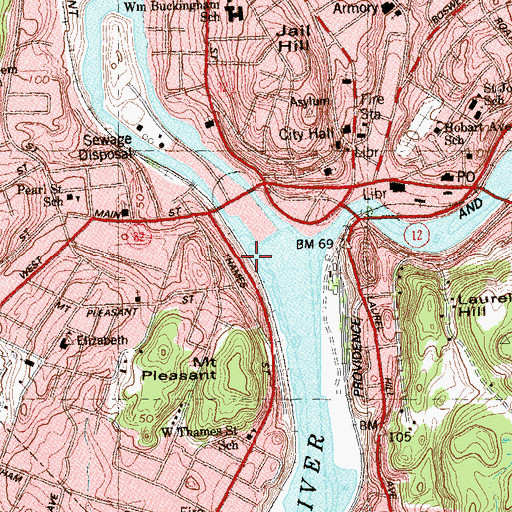 Topographic Map of Norwich Police Department, CT
