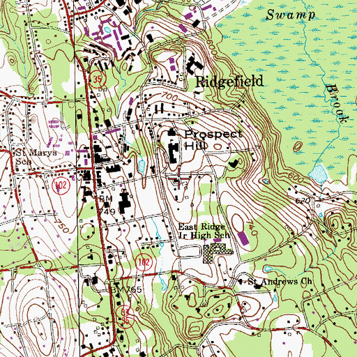 Topographic Map of Ridgefield Police Department, CT