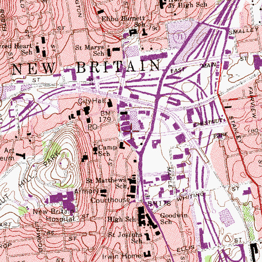 Topographic Map of New Britain Police Department, CT