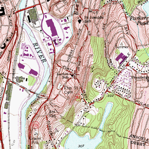 Topographic Map of Ansonia Police Department, CT