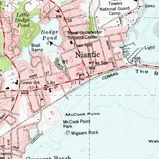 Topographic Map of East Lyme Police Department, CT