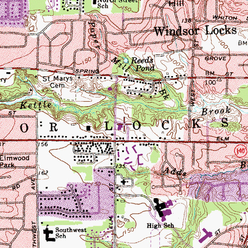 Topographic Map of Windsor Locks Police Department, CT