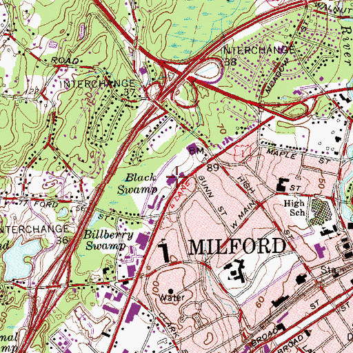 Topographic Map of Milford Police Department, CT