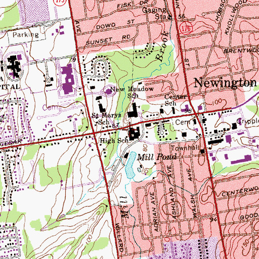 Topographic Map of Newington Police Department, CT