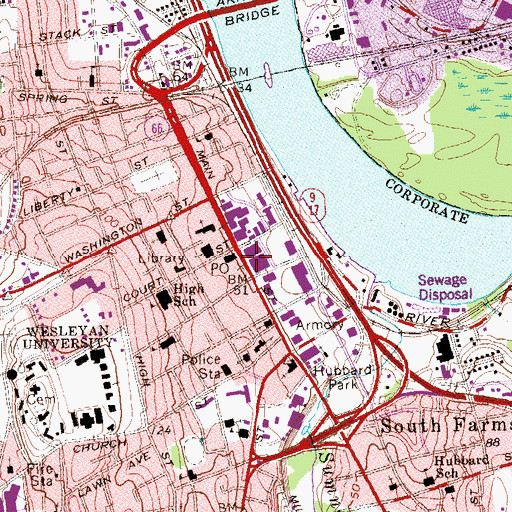 Topographic Map of Middletown Police Department, CT