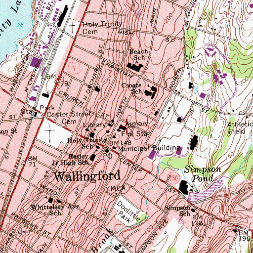 Topographic Map of Wallingford Police Department, CT
