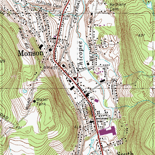Topographic Map of Monson Police Department, MA