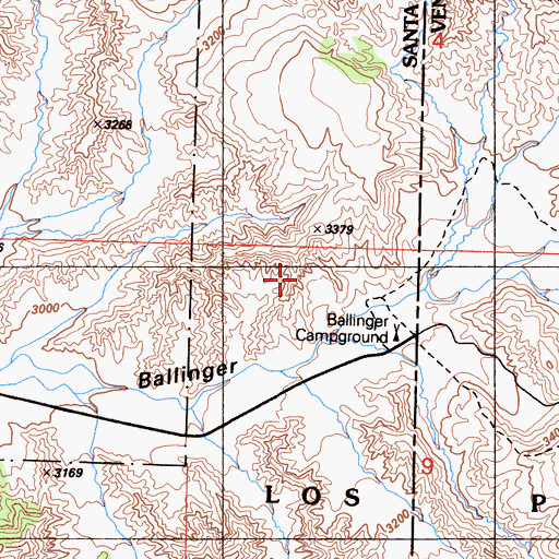 Topographic Map of Ballinger Recreation Site, CA