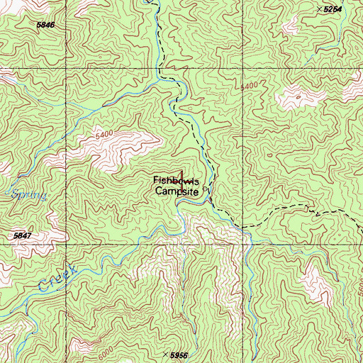 Topographic Map of Fish Bowls Campground, CA