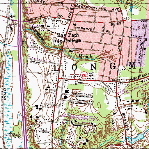 Topographic Map of Longmeadow Police Department, MA