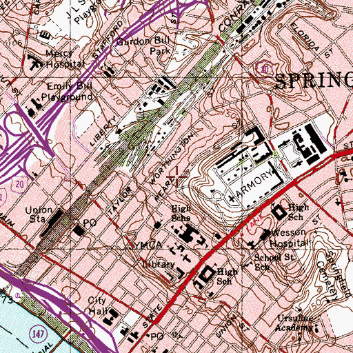 Topographic Map of Springfield Police Department, MA