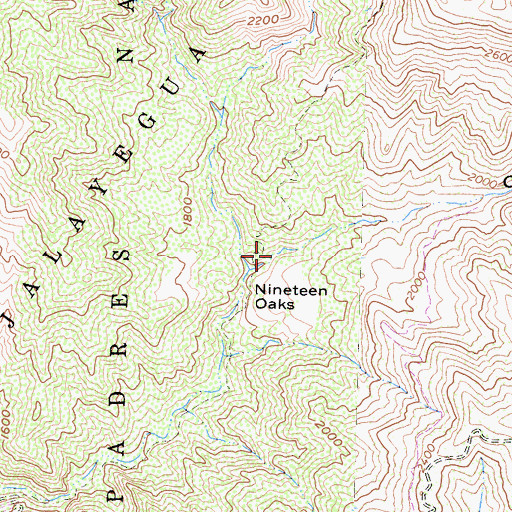 Topographic Map of Ninteen Oaks Campground, CA