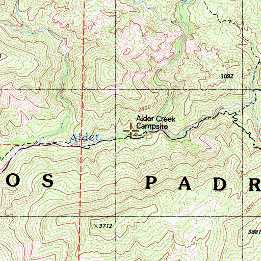 Topographic Map of Alder Creek Camp, CA