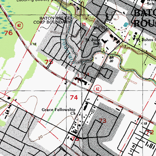 Topographic Map of East Baton Rouge Parish Sheriff's Office Burbank, LA