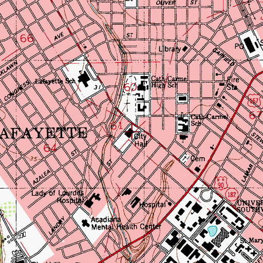 Topographic Map of Lafayette Police Department Precinct 1, LA