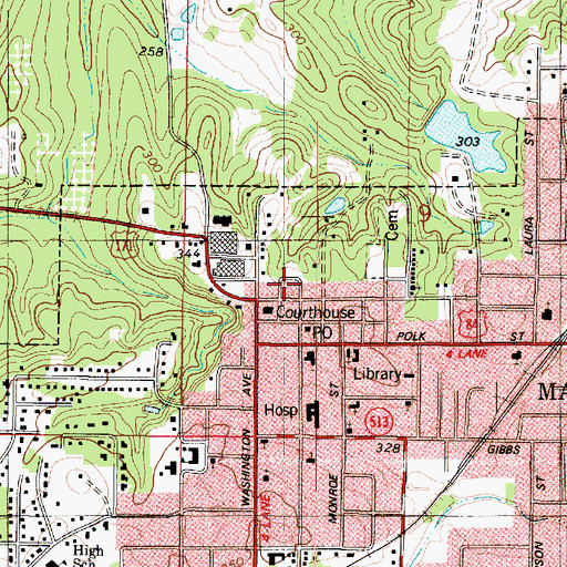 Topographic Map of De Soto Parish Detention Center, LA